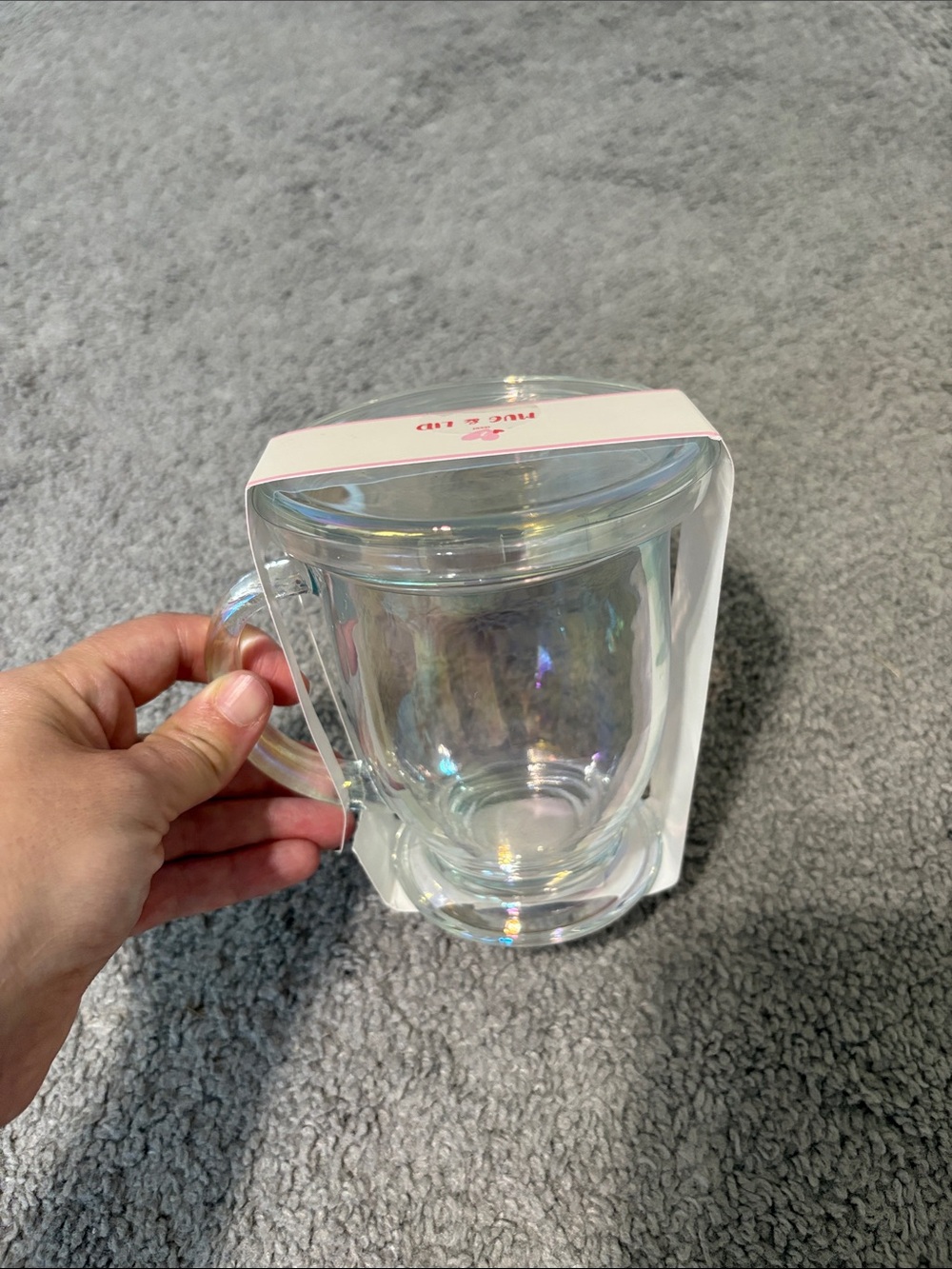 Target Bullseye Playground Valentines Glass Clear Iridescent Mug With Lid NEW